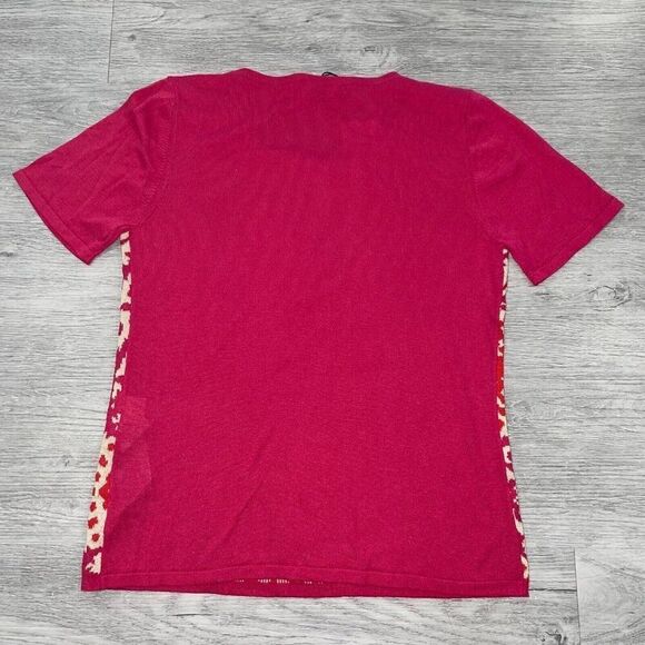 Weekend Max Mara Women Large Fuchsia Cashmere Print Sweater Silk Blend Shirt New - Picture 2 of 12